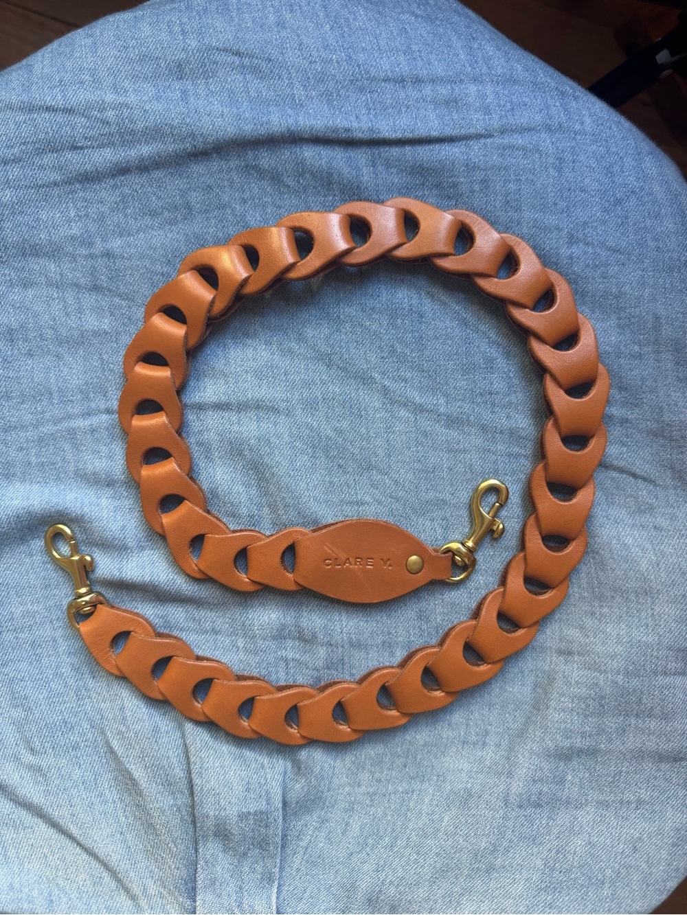 Clare V  Natural Leather Link shoulder Strap with Brass Hardware